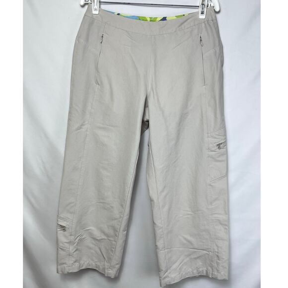 Title Nine Khaki Wide Leg Crop Pants - Women's Size 8 Athleisure Beach Vacation - Picture 1 of 9